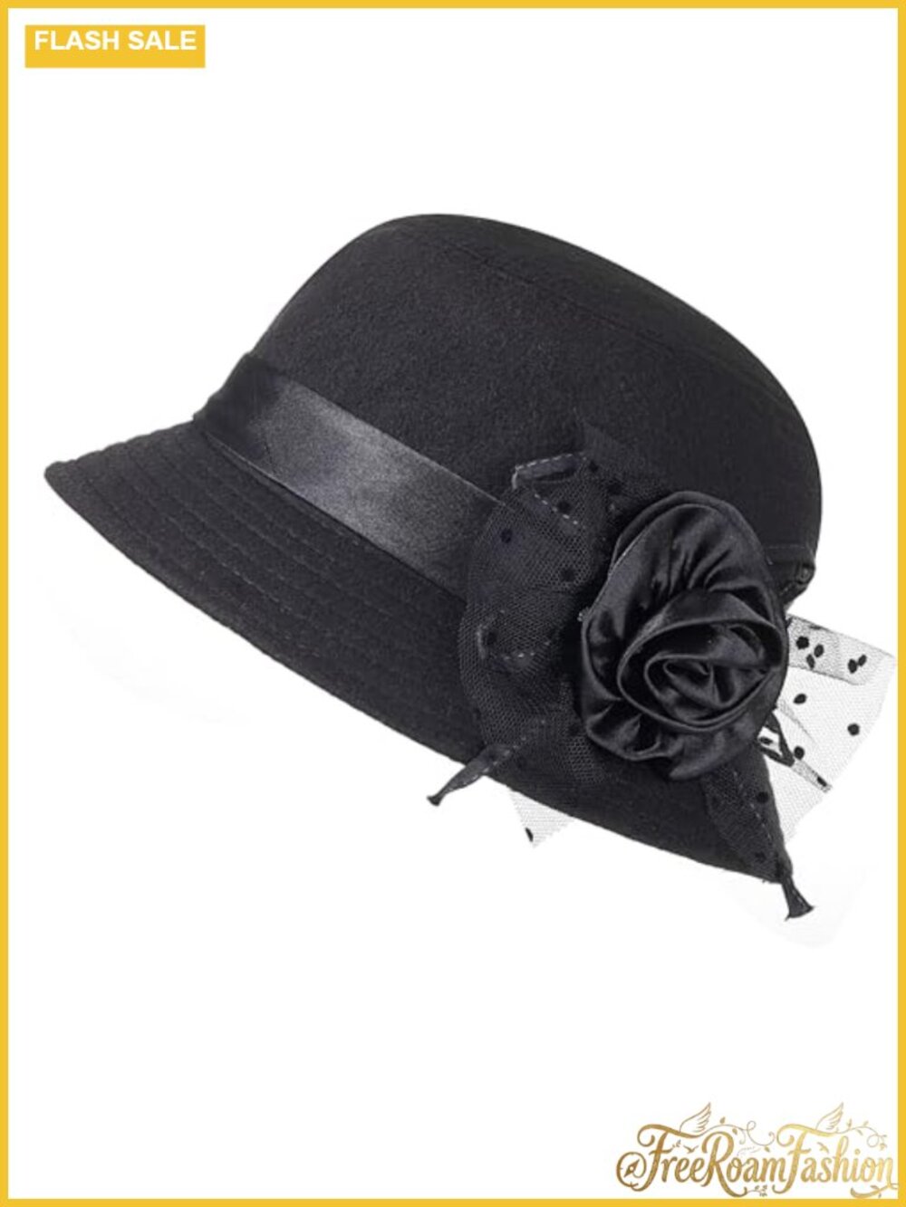 Wide Brim Felt Fedora with Flower Lightweight Church Party Hat